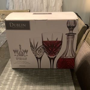 Brand new never used or opened crystal wine glasses with wine decanter